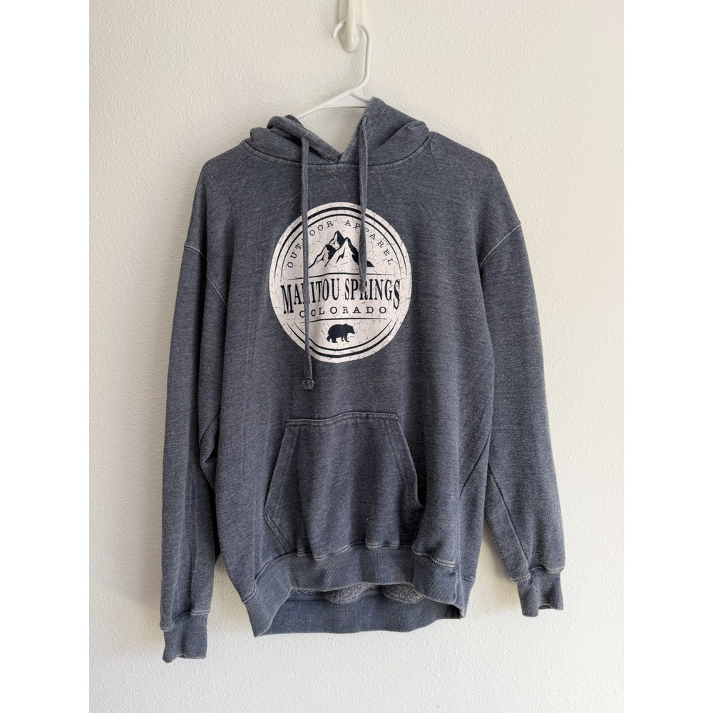 Techstyles Manitou Springs Colorado Hoodie Mens Medium Blue Graphic Sweatshirt